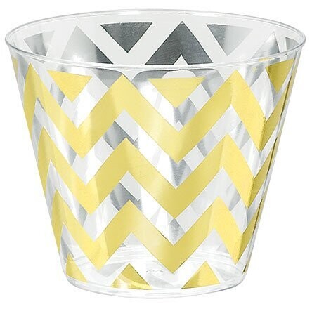 Tumblers-Premium Quality-Plastic-Gold Chevron-9oz-24pk