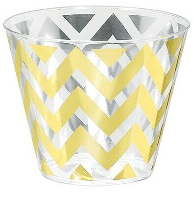 Tumblers-Premium Quality-Plastic-Gold Chevron-9oz-24pk