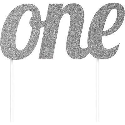 Cake Topper - One - Glitter - Silver - 1pc