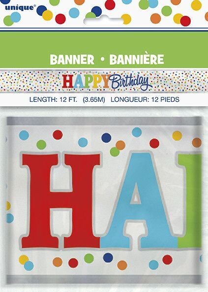 Banner - Rainbow Polka Dot Foil - Happy Birthday (12FT)