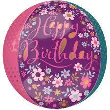 Foil Balloon - Orbz- Happy Birthday - 15&quot; X 16&quot;