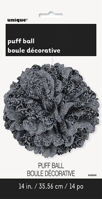 Puff Ball-Black and Grey Damask-14&quot;
