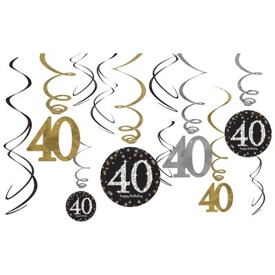 Swirl Decorations-Sparkling Celebration 40th-12pk