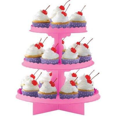 Cupcake Stand-3 Tier-Bright Pink-11.5x11.75&#39;&#39;-Card Board-Assemble