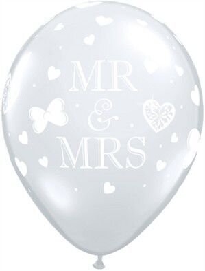 Latex Balloons - Mr &amp; Mrs - Clear - 11&quot;