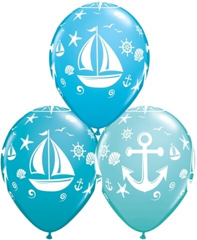 Latex Balloon-Nautical Sailboat & Anchor-Without Helium-11"