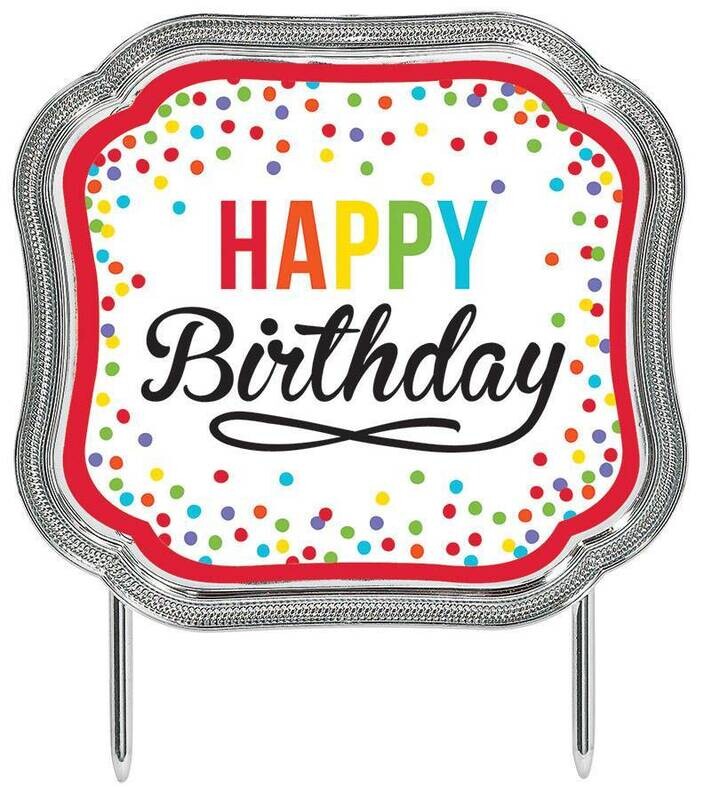 Cake Topper-Happy Birthday Rainbow Dots-4.5&#39;&#39;x5.1&#39;&#39;