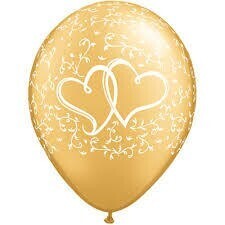 Latex Balloons - Entwined Hearts - Gold - 11&quot;