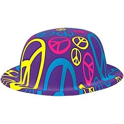 Hat-Bowler Peace Sign 60&#39;s-Plastic