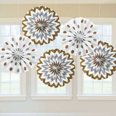 Paper Fans - Gold Metallic - 8&quot; - 5pc