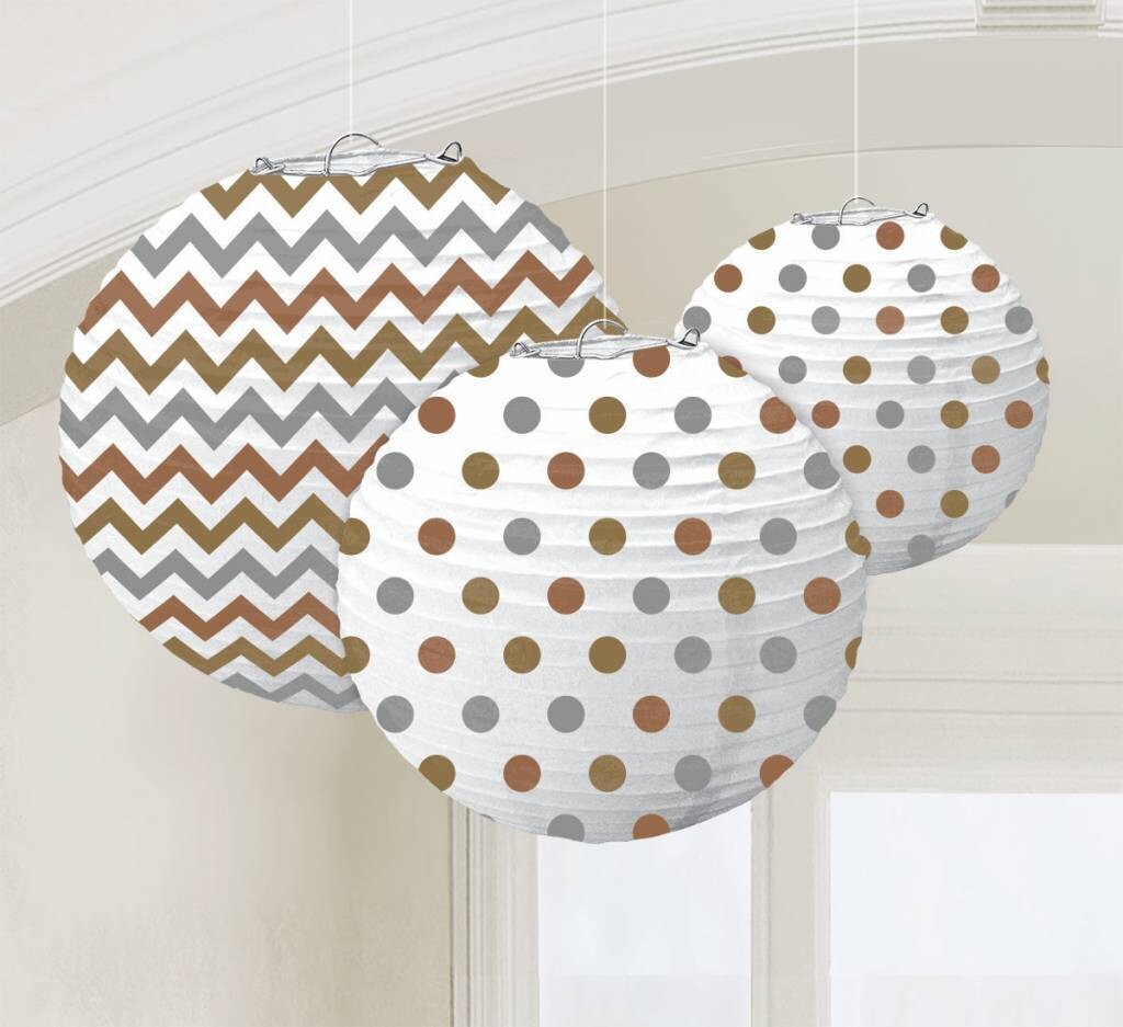 Paper Lanterns-Chevron and Polka Dot Gold, Silver, Bronze