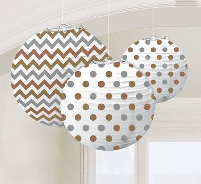 Paper Lanterns-Chevron and Polka Dot Gold, Silver, Bronze