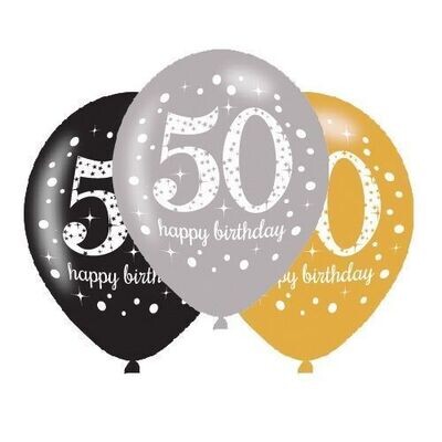 Packaged Latex Balloons-Celebrate 50 HBD-12&#39;&#39;-15pk