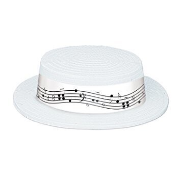 Hat - Music Notes-White-Plastic