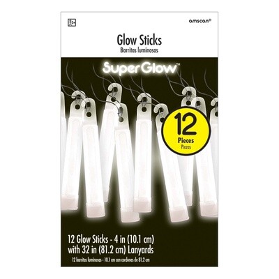 Glow Sticks-Super Glow-Necklaces -White-4in-12pk