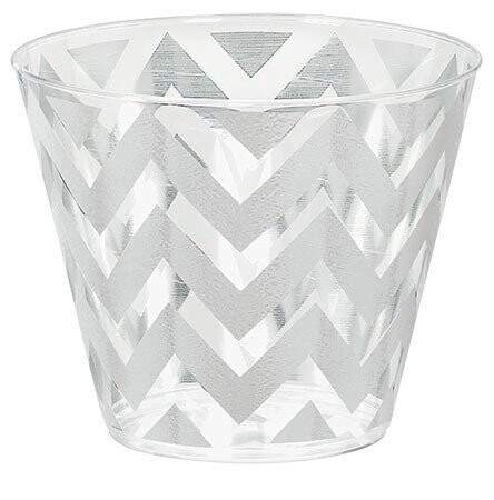 Tumblers-Premium Quality-Plastic-Silver Chevron-9oz-24pk