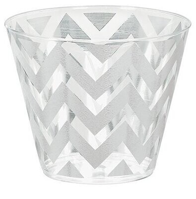 Tumblers-Premium Quality-Plastic-Silver Chevron-9oz-24pk