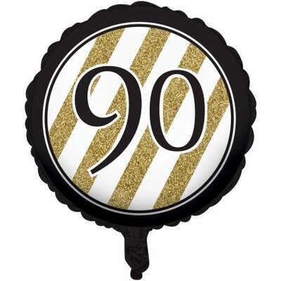 Foil Balloon-Black &amp; Gold 90th Bday-18&#39;&#39;