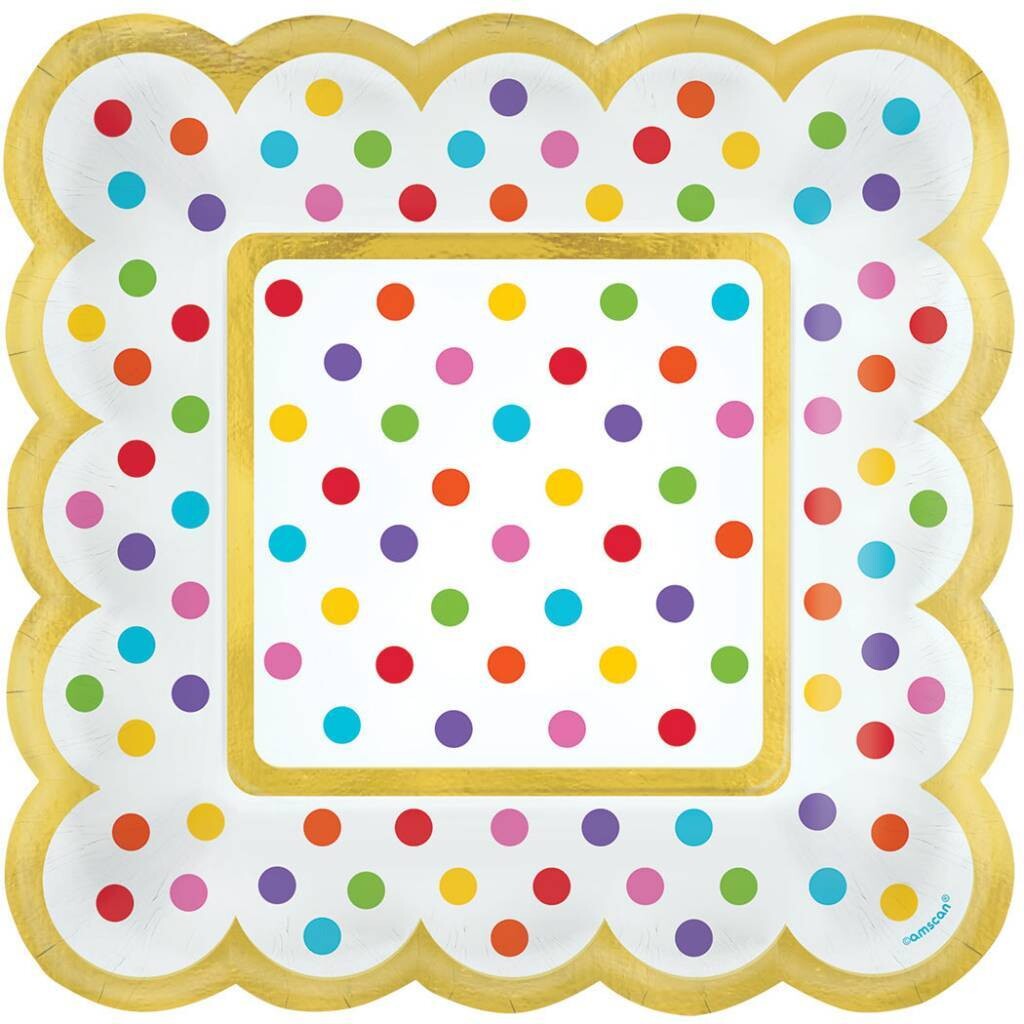 Scalloped Paper Plates-Rainbow Colours Dots