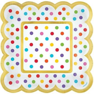 Scalloped Paper Plates-Rainbow Colours Dots