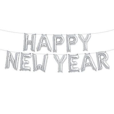 Foil Air Balloon - Happy New Year - Silver Banner