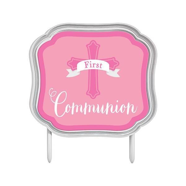 Cake Topper - First Communion (Pink)-4.5&#39;&#39;x5.1&#39;&#39;