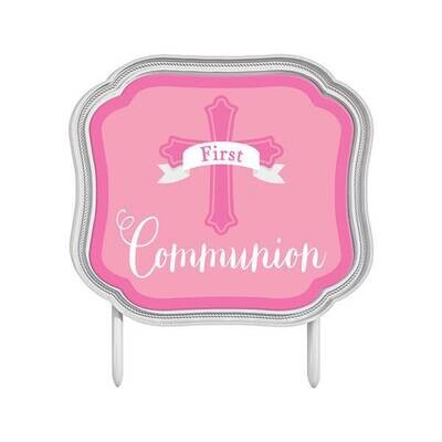 Cake Topper - First Communion (Pink)-4.5''x5.1''