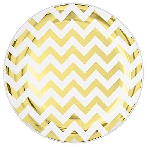 Plates-DN-Plastic-Gold/ White Chevron-Premium-10.5&#39;&#39;-10pk