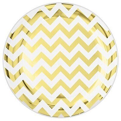 Plates-DN-Plastic-Gold/ White Chevron-Premium-10.5&#39;&#39;-10pk