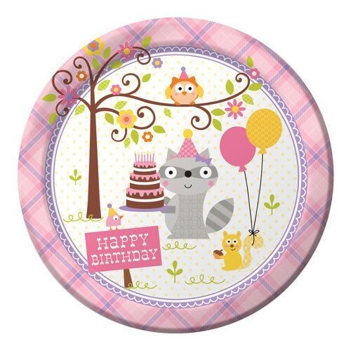 Luncheon Paper Plates-Happi Woodland-Pink-8pk-9&quot;