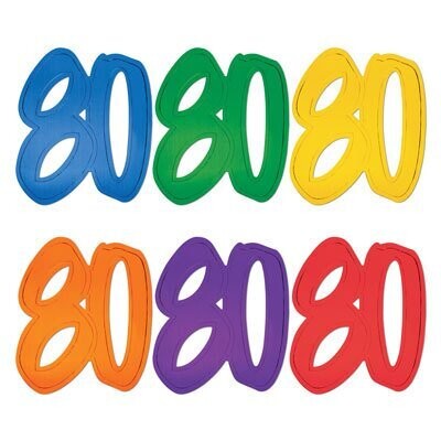 Cutout &quot;80&quot; Assorted Colours Foil (2 Sided)
