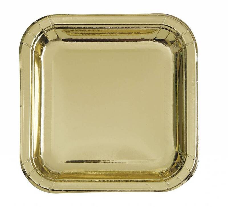 Plates - LN - Square - Gold Foil - 8pk