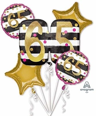 Foil Balloon Bouquet - 65th Birthday - 5 Balloons - 2.3ft