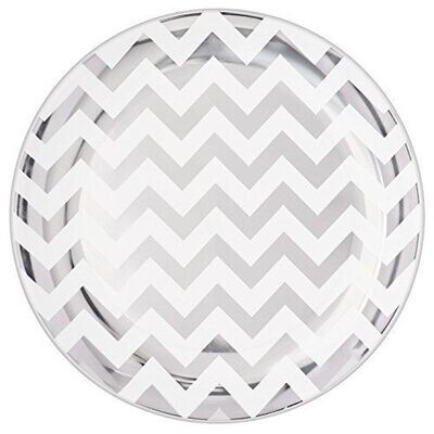 Plates-DN-Plastic-Silver/ White Chevron-Premium-10.5&#39;&#39;-10pk