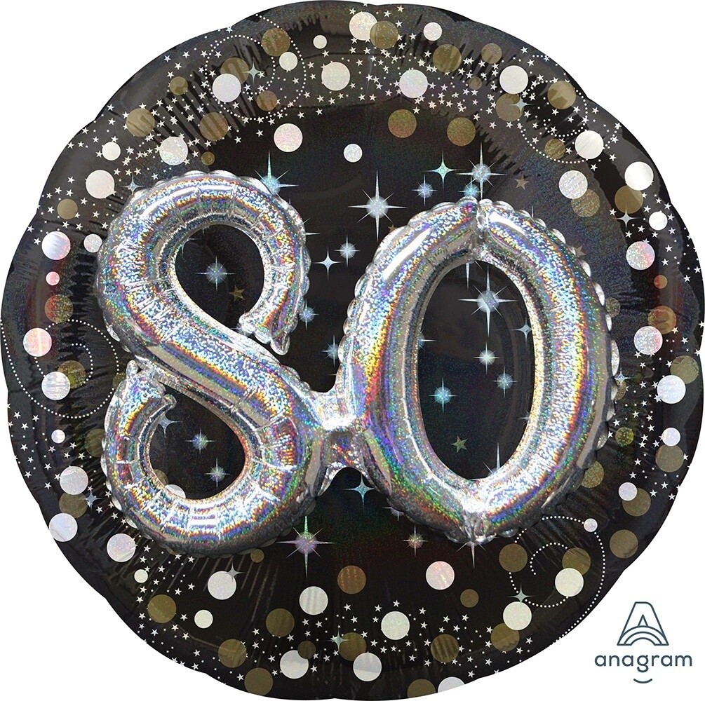 Foil Balloon-3D Supershape-80th Birthday-Black and Gold
