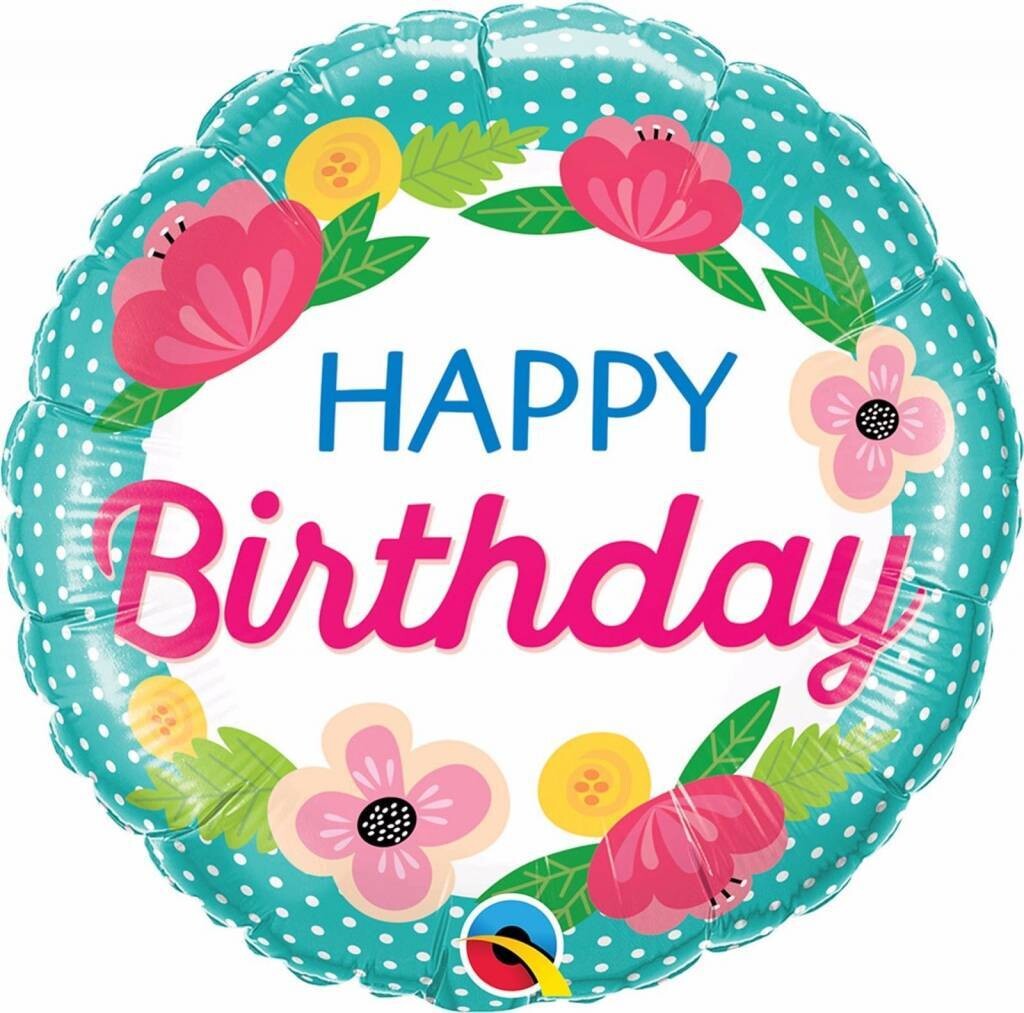 Foil Balloon-HBD Flower Polka Dots-18&#39;&#39;