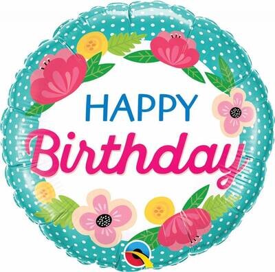Foil Balloon-HBD Flower Polka Dots-18&#39;&#39;