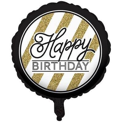 Foil Balloon - Black &amp; Gold HBD - 18&#39;&#39;