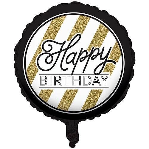 Foil Balloon - Black &amp; Gold HBD - 18&#39;&#39;