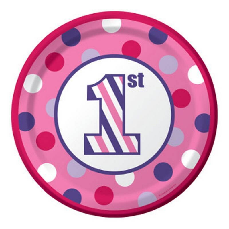 Beverage Paper Plates-1st Birthday Sweet Stripes Girl-Final Sale