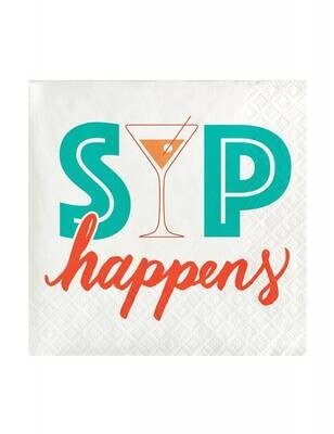 Beverage Napkins- Retro Cocktails-Sip Happens- 24pk-3ply