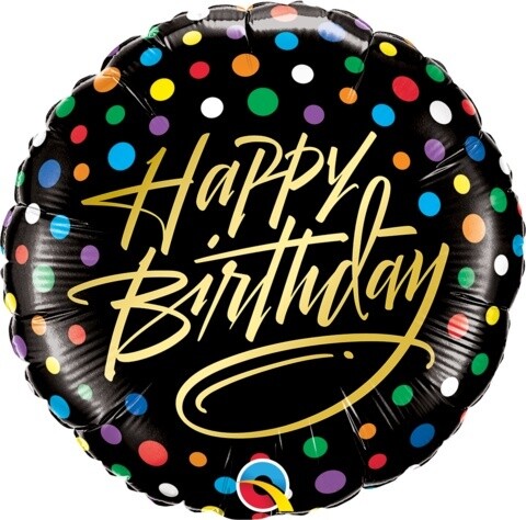 Foil Balloon - Happy Birthday Black Polka 18&quot;
