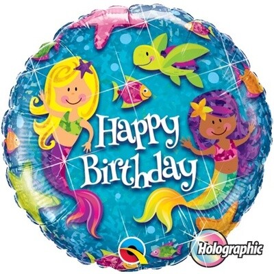 Foil Balloon - Happy Birthday - Mermaid and Fishes - 18&quot;