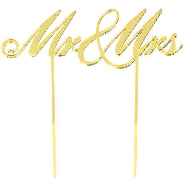 Cake Topper Mr. &amp; Mrs. Gold