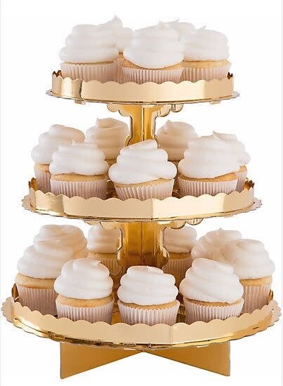 Cupcake Stand-3 Tier-Gold-11.5x11.75&#39;&#39;-Card Board-Assemble