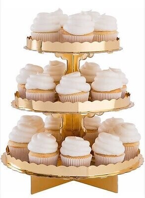 Cupcake Stand-3 Tier-Gold-11.5x11.75&#39;&#39;-Card Board-Assemble