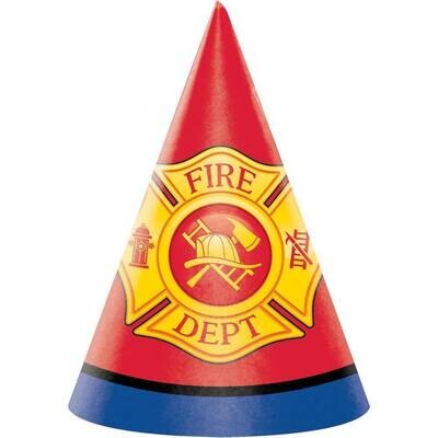 Hats-Cone-Flaming Fire Truck-8pk