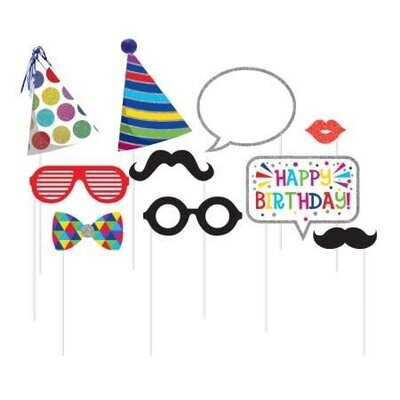 Photo Booth Props - Generic Birthday Enhanced- 10pk