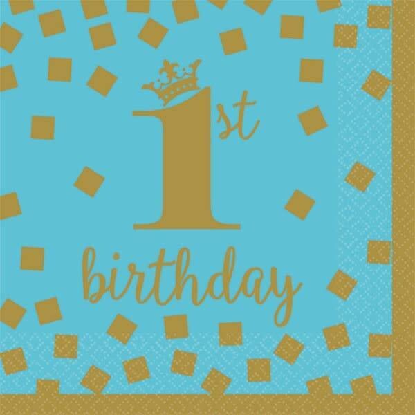 Beverage Napkins-Gold 1st Birthday Boy-16pk-2ply-Final Sale