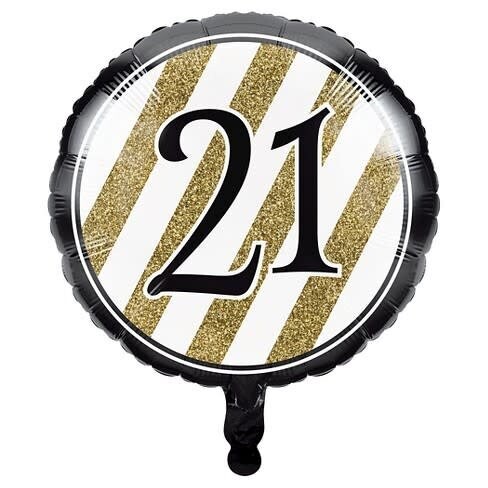 Foil Balloon- Black and Gold &quot;21&quot;- 18&quot;